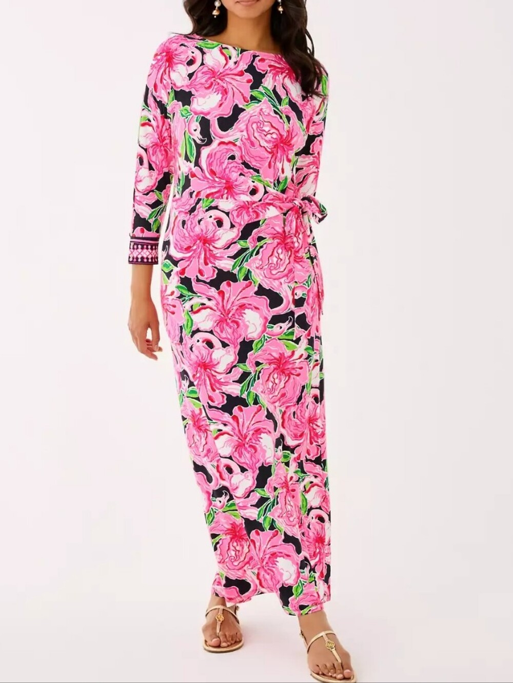 Lilly Pulitzer Pink Floral Wrap-Style Maxi Dress Sz XL Retaul $218